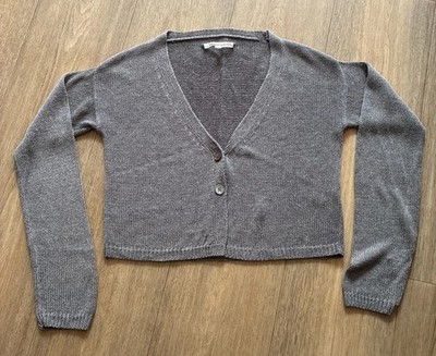 Cabbages And Roses Strickjacke Grau Größe Medium 12-14 UK Cropped Leinen Relaxed