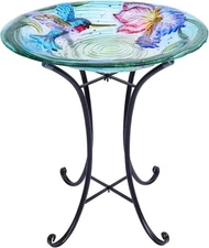 MUMTOP Bird Bath-Outdoor Glass Birdbath - Baths for Outdoors... 