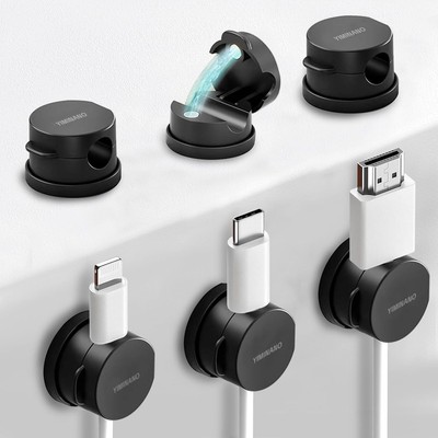 6 Pack Magnetic Cable Clips, 360° Rotatable Cord Organizer, Adhesive Black 