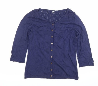 Weird Fish Damen Strickjacke blau Größe 10 Rundhalsausschnitt 3/4-Ärmel Strick