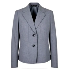 Kasper Blazer Women Size 12 Gray Slit Bracelet Cuffs 2 Button Closure Lined Grey