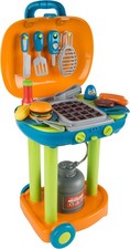 BBQ Grill Toy Set - Interactive Play Kitchen Set with Lights and Sounds, Wheels,