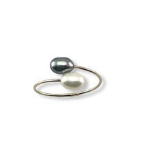 Gold-Filled Freshwater Pearl Twin White Bypass Ring