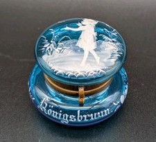 Antike Blaue Glas Box Deckeldose Dose Schmuckschatulle Schneemalerei Königsbrunn