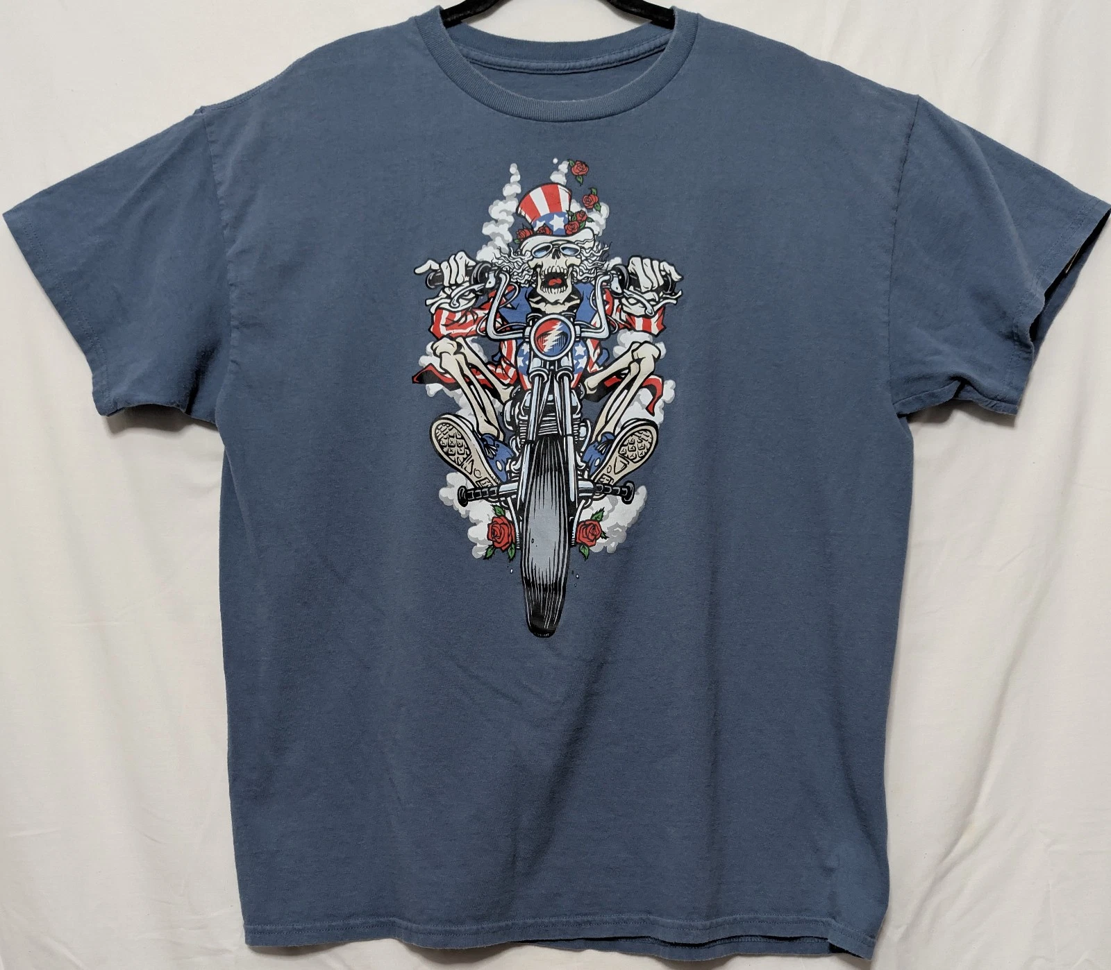 Grateful Dead Uncle Sam On A Motorcycle XL Blue Band Tee Shirt 22.5" W X 28" L