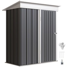 Outsunny Steel Garden Shed, Small Lean-to Shed for Bike, 5x3 ft, Dark Grey