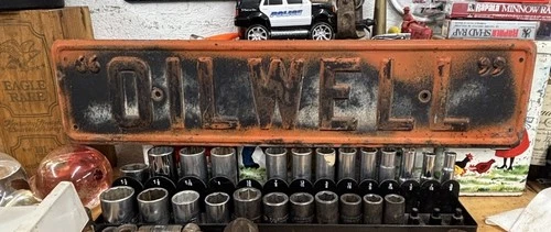 Vintage Pumping Unit Pump jack  “Oilwell” Lease Sign Oil Well Rig Metal Embossed