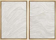 New Best Ashbrook Framed Canvas Print Wall Art Set White Gray Paint Stroke Waves