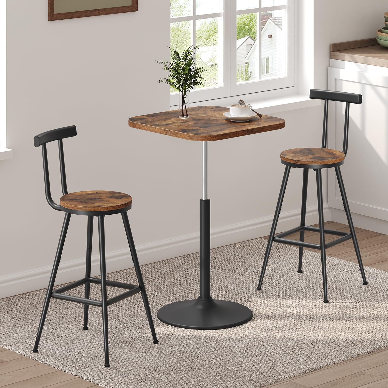 Bar Stools, Set of 2 Bar Chairs with Backrest and Footrest, 26" Tall Counter ...