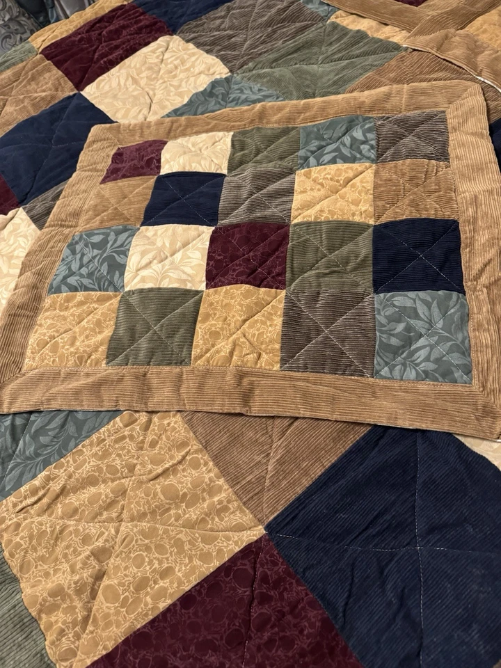 Quilt Heavy Cali King Multi Color Blocks 111x98 3 Matching Shams 31x26 14.6lbs. - Image 2 of 4