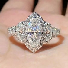2 Ct Marquise Cut Lab Created Diamond Engagement Halo Ring 14K White Gold Finish