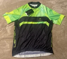 Lameda Men's XL Cycling Jersey Short Sleeve Shirt Full Zip Black Green High Vis