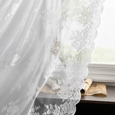 Kotile White Lace Curtains 96 Inches Long - Premium Country Floral Scalloped ...