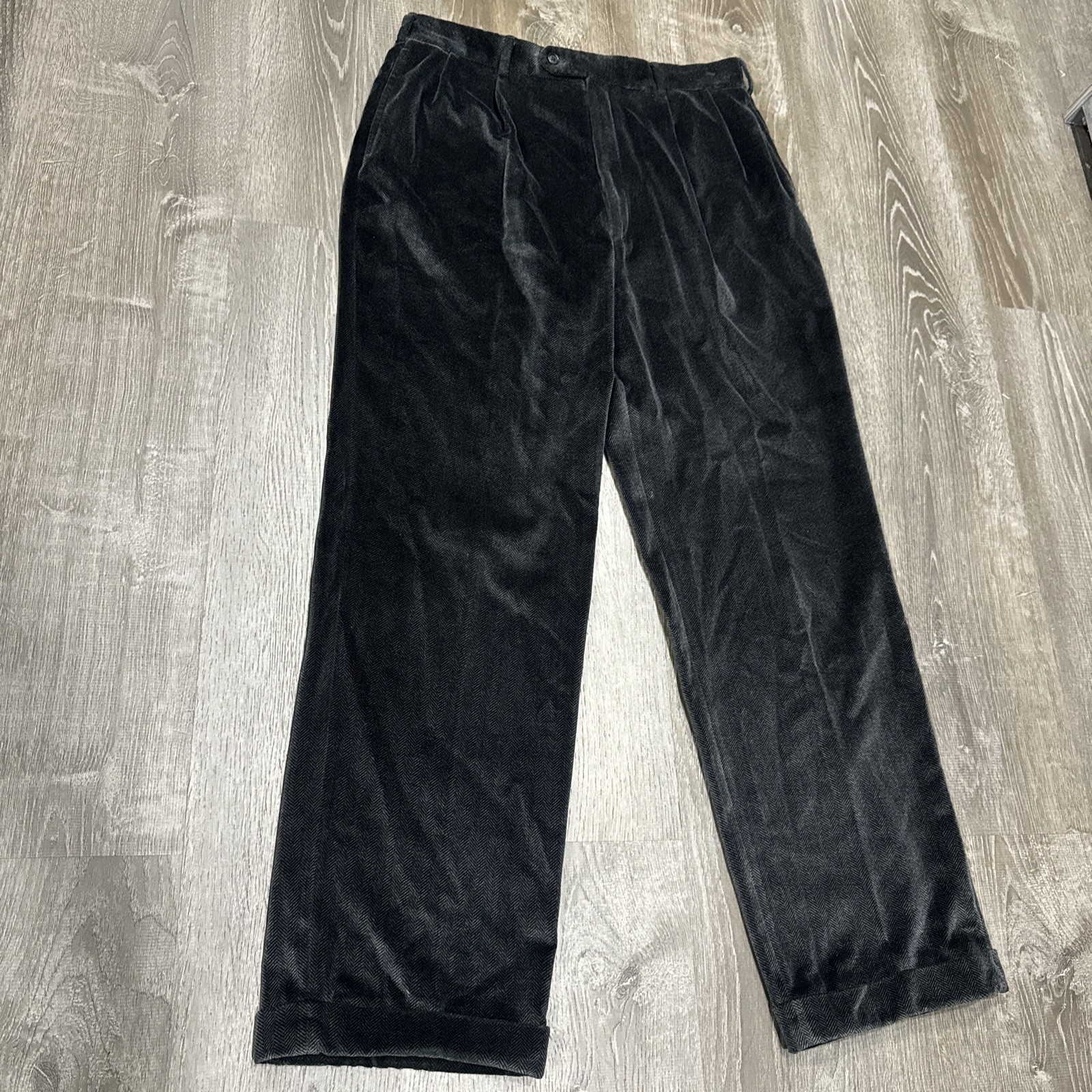 VTG 70s Velour Herringbone Pleated Cuffed Pants Trousers 34x31 Talon Chino Wide image 2