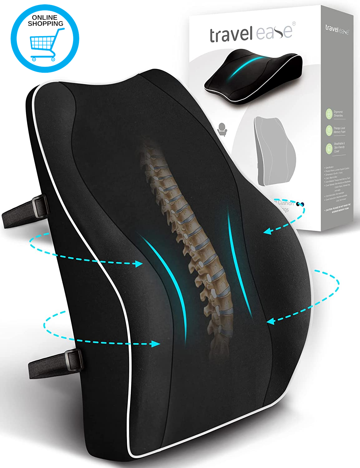 Ergonomic Lumbar Support Cushion, Memory Foam Back Support Cushion for Office Ch