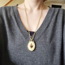 Vintage Gold Cameo Style Cream Floral Boho Bohemian Oval Necklace