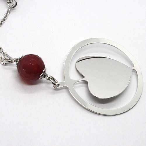 Collana De Plata 925, Cornalina Facetada, Corazón Inclinado Colgante - Imagen 3 de 8