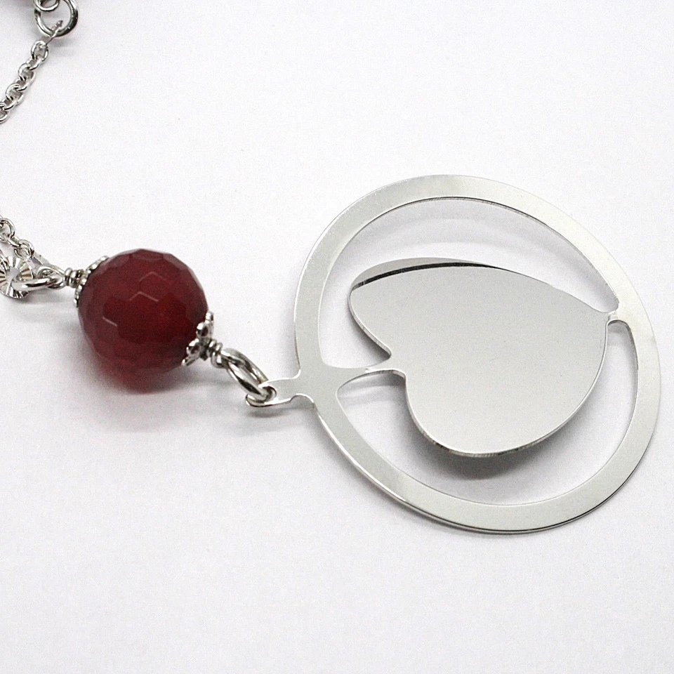COLLANA ARGENTO 925, CORNIOLA SFACCETTATA, CUORE INCLINATO PENDENTE - Immagine 3 di 4
