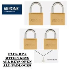 PADLOCK KEYED ALIKE 50mm PACK OF 4 BRASS HARDENED STEEL ARRONE AR85/50-B-KA/503