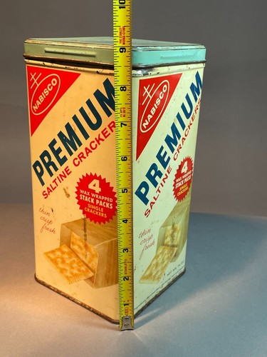 Vintage Cracker Tin - Nabisco Premium Saltines - 14 oz. - Blue Lid - Empty - Picture 11 of 14