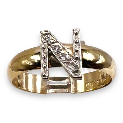 Initiale N 10k Weißgold Diamant Buchstabe 10k Gelbgold gefüllt 3,5mm Ring 7