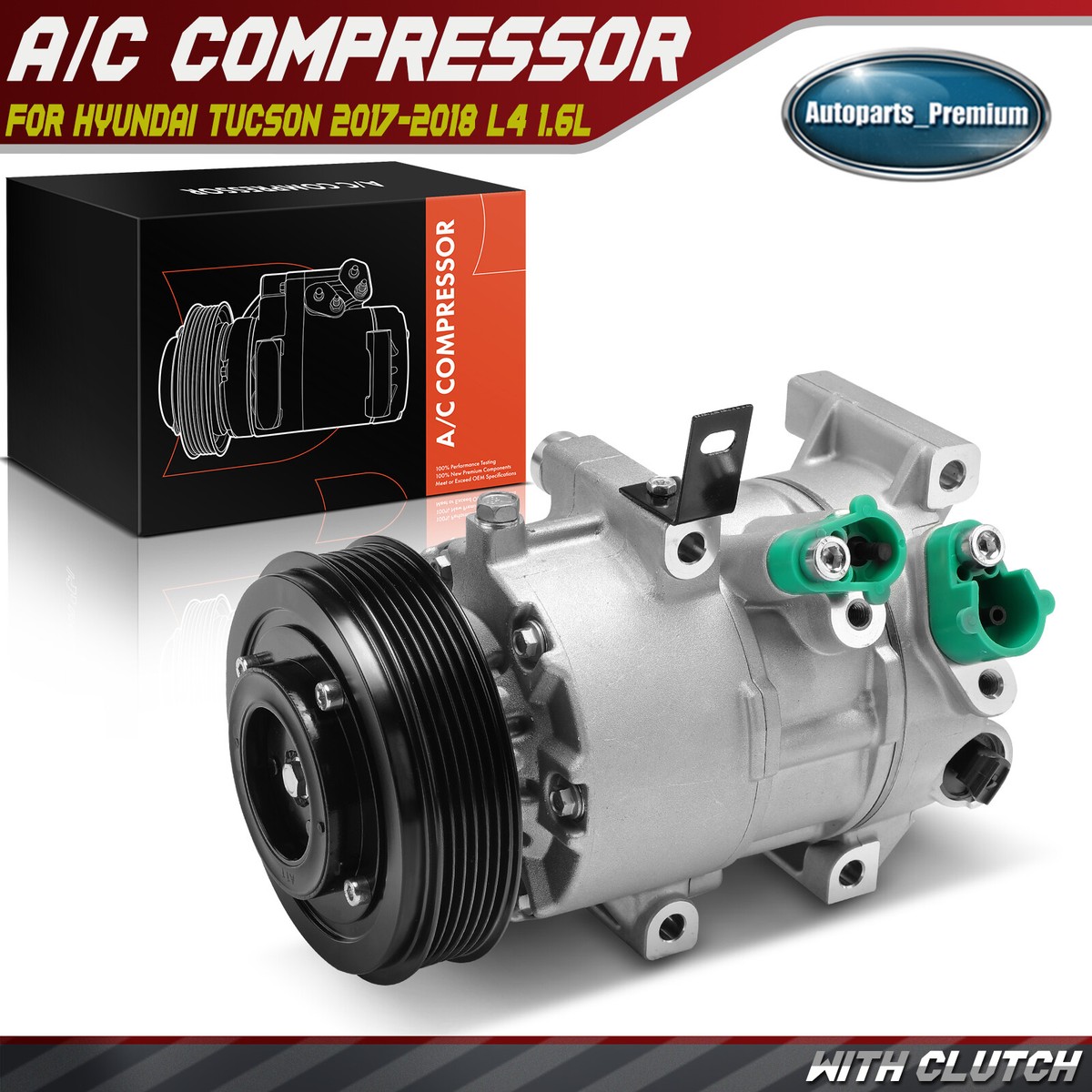 j A/C Compressor w/ 6-Groove Pulley & Clutch for Hyundai