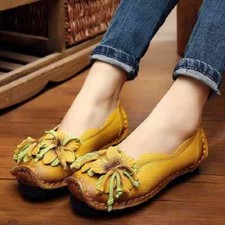Summer Leather Flats Women Soft Slip-On Flat Shoes Mom Loafers Moccasin Shoes