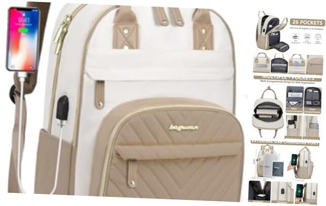 Stylish 15.6 Inch Beige Khaki Laptop Backpack for Women - Work & Travel Essentials-image