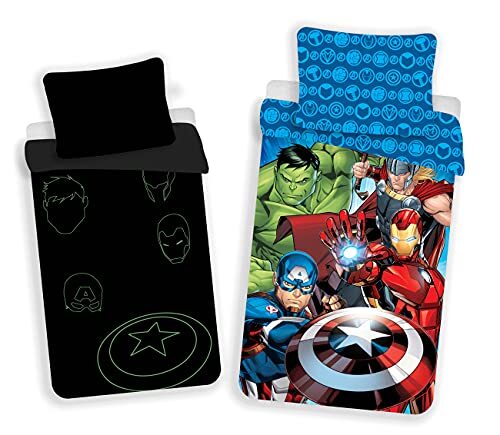 Jerry Fabrics - Set di biancheria da letto tema Avengers, luminosa al (U0H)