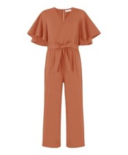 Trend Blossoms Caramel Bow-Belt Flutter-Sleeve Jumpsuit Girls