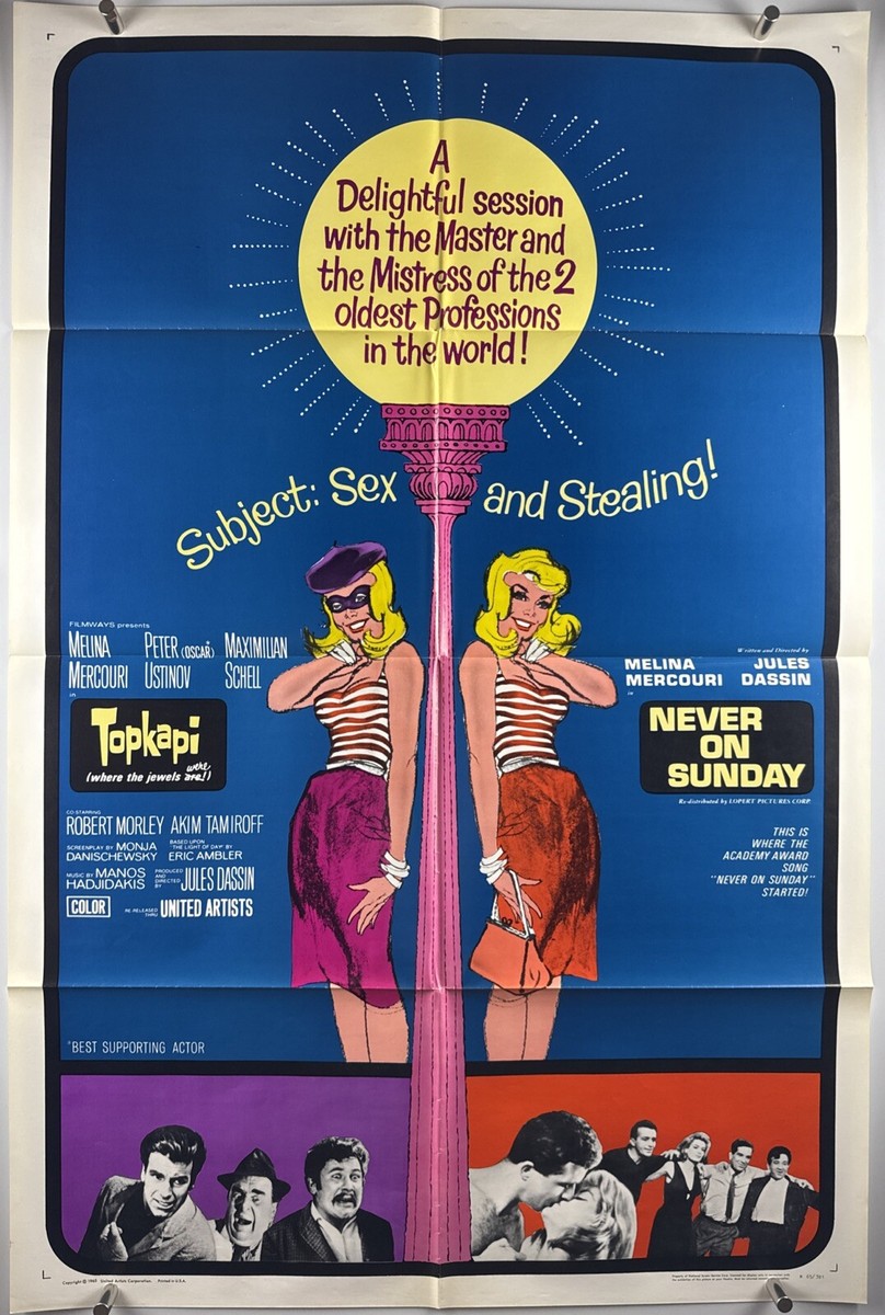 TOPKAPI & NEVER ON SUNDAY Movie Poster (VeryFine) One Sheet 1965