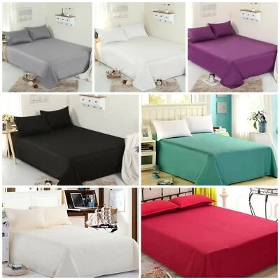 LOOMS & LEAVES LUXURIOUS FULL FLAT BED SHEETS 100% POLY COTTON IN SINGLE DOUBLE KING SIZES