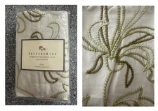 Pottery Barn - (NEW) FILIGREE EURO Sham Hand Embroidered Ivory with GREEN Leaves