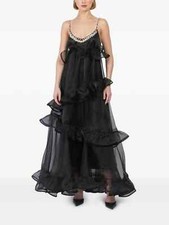 BNWT RARE ZIMMERMANN Crush ruffled silk organza maxi blackdress sz 1 AU 10/ US 6