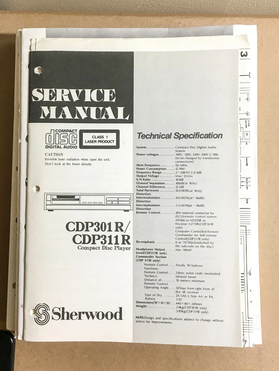 Sherwood CDP301R CDP311R CD Player Service Manual *Original* | EBay