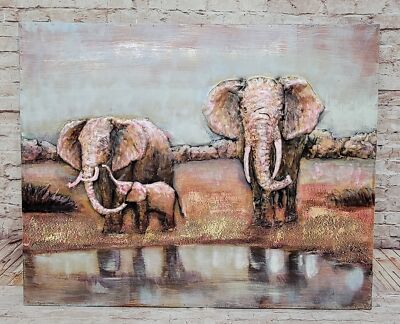 Elephant sculpture, Textured painting, Sculptural wall art Home Decor Figure NR