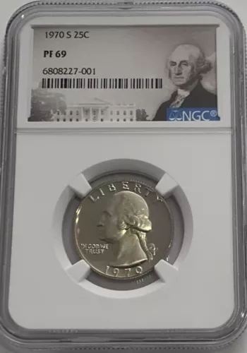 1970 S NGC PF69 PROOF CLAD GEORGE WASHINGTON QUARTER 25C BRIGHT WHITE COIN