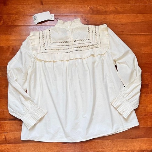 NEW! Zadig & Voltaire White Cotton Ruffle Crochet Blouse Size M - Picture 11 of 11