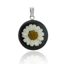 Real Mini Daisy Flower Charm Pendant - Stainless Steel - Preserved in Resin