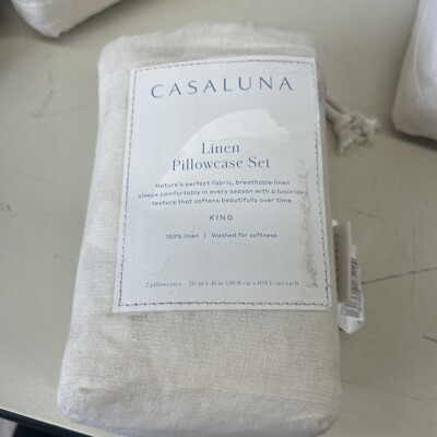 Casaluna Linen Pillowcase Set - 2 King Size Pillowcases - 20 x 41 inches