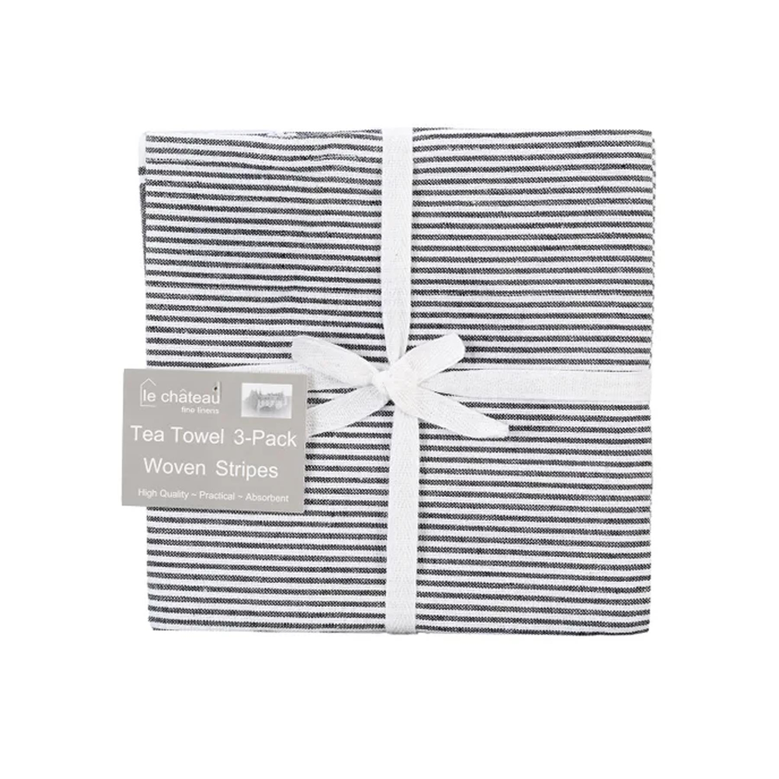 Le Chateau Woven Stripe Black Kitchen Tea Towels - Set of 3 Kitchen Linens