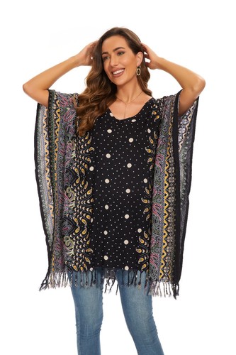 Beautybatik Women Boho Flora Printed Short Sleeve V neck Plus Size Tunic Tops - Picture 46 of 89