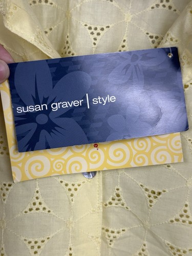 NWT Susan Graver Style Tunic Women Size XL Yellow Eyelet Button Down 3/4 Sleeve - Picture 11 of 16