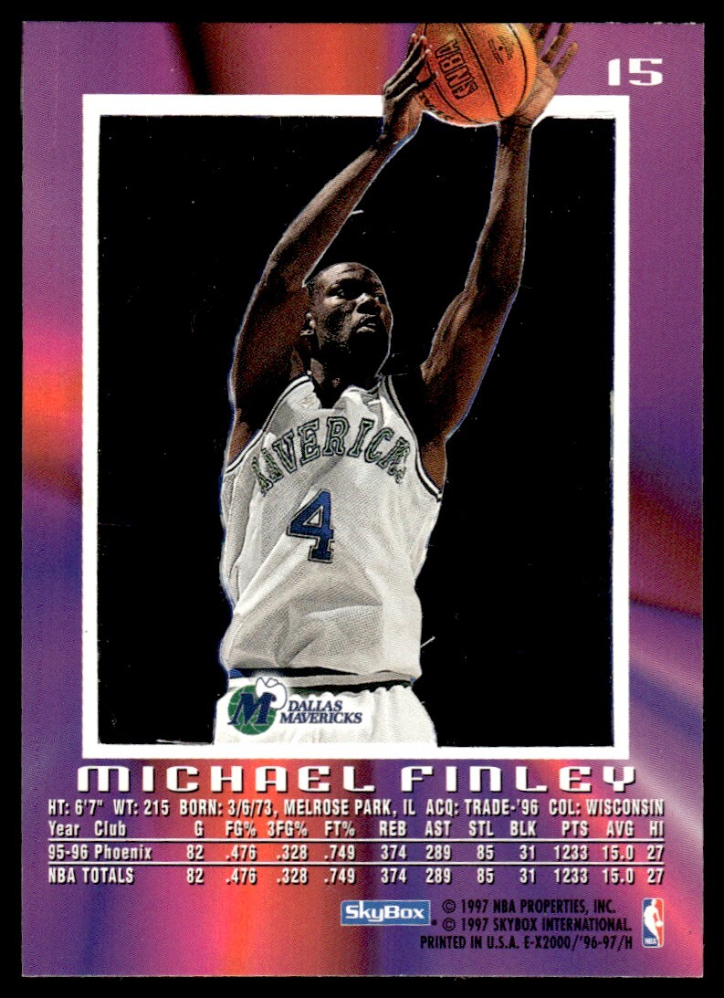 1995-96 E X 2000 Basketball Card Michael Finley Dallas Mavericks