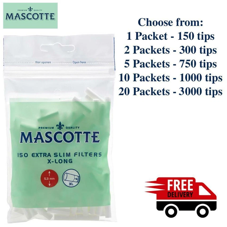 Mascotte Extra Slim Extra Long - Filter Tips 5.3mm 150 Tips a packet 1 2 5 10 20
