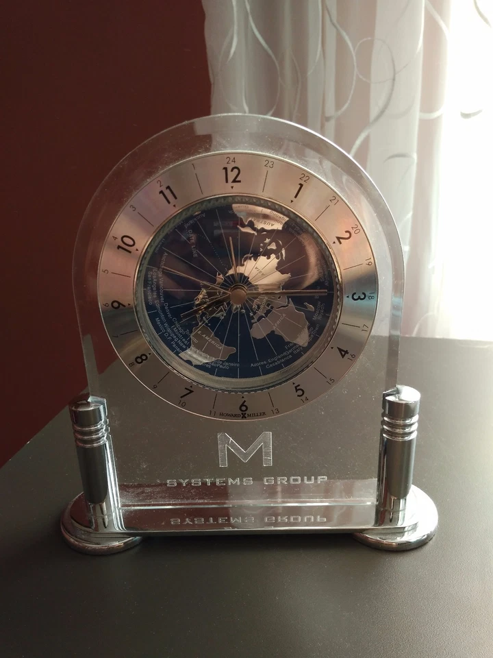 Howard Miller Desk Clock Table Western Quartz Bevelled Glass Silver Colour  - Image 4 of 4