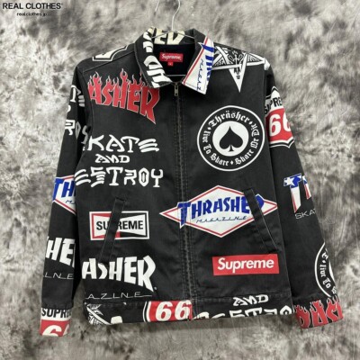 Supreme 15SS Thrasher Work Jacket Size S Black Logo Zip Up