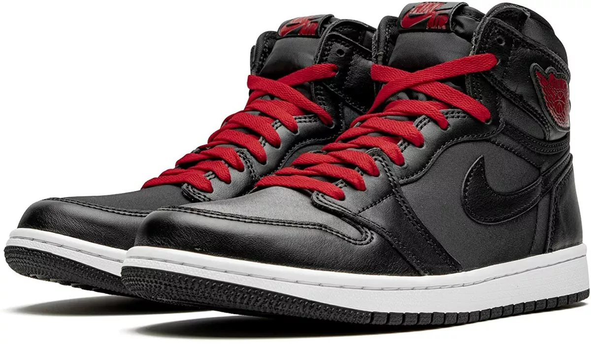 Nike Air Jordan 1 Retro High Black Satin Gym Red High Top Sneakers