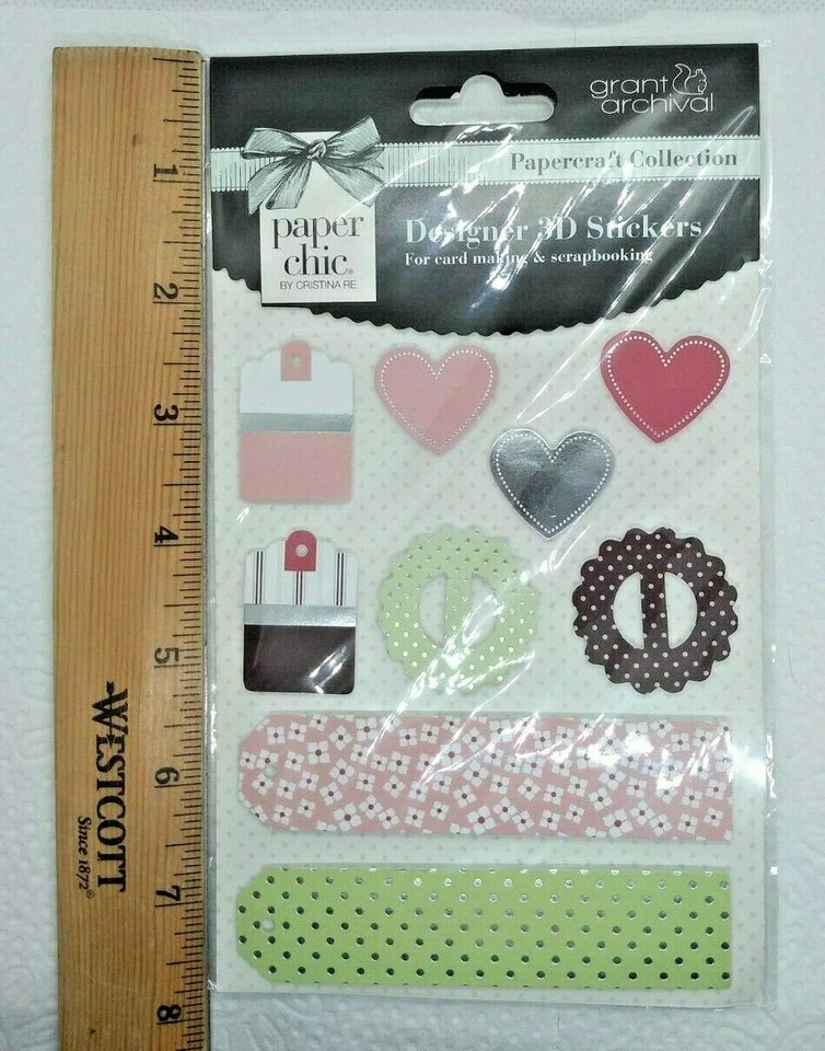 paper chic christina re designer 3D stickers scrapbooking hearts labels grant - Image 4 of 4