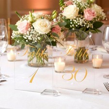 30 PCS 6x4 Inch Arch Wedding Table Numbers 130 With Stands Gold Clear Acrylic